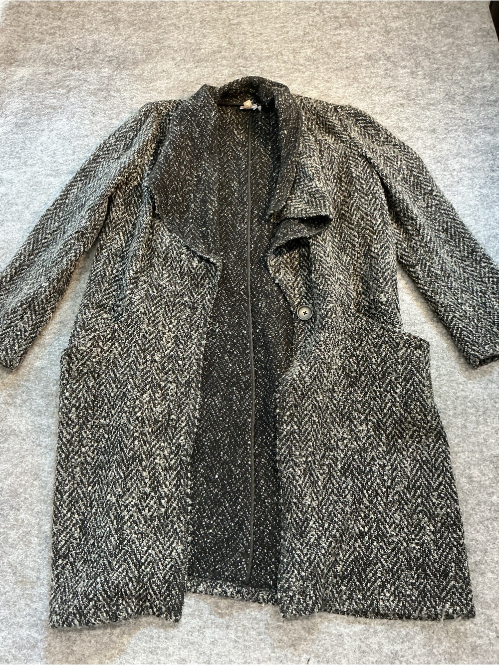 J. Jill Women's Black & White Herringbone Drape Front Coat Size L